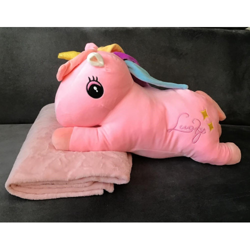 Koc Maskotka 2 W 1 Poduszka Jednorożec Różowy