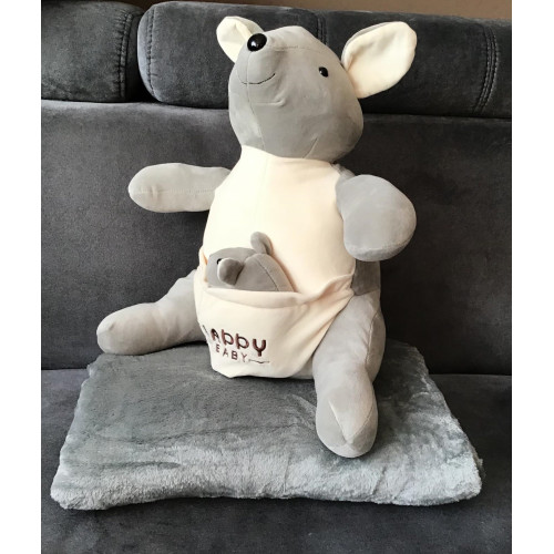 Koc Maskotka 2 W 1 Poduszka Kangur Szary