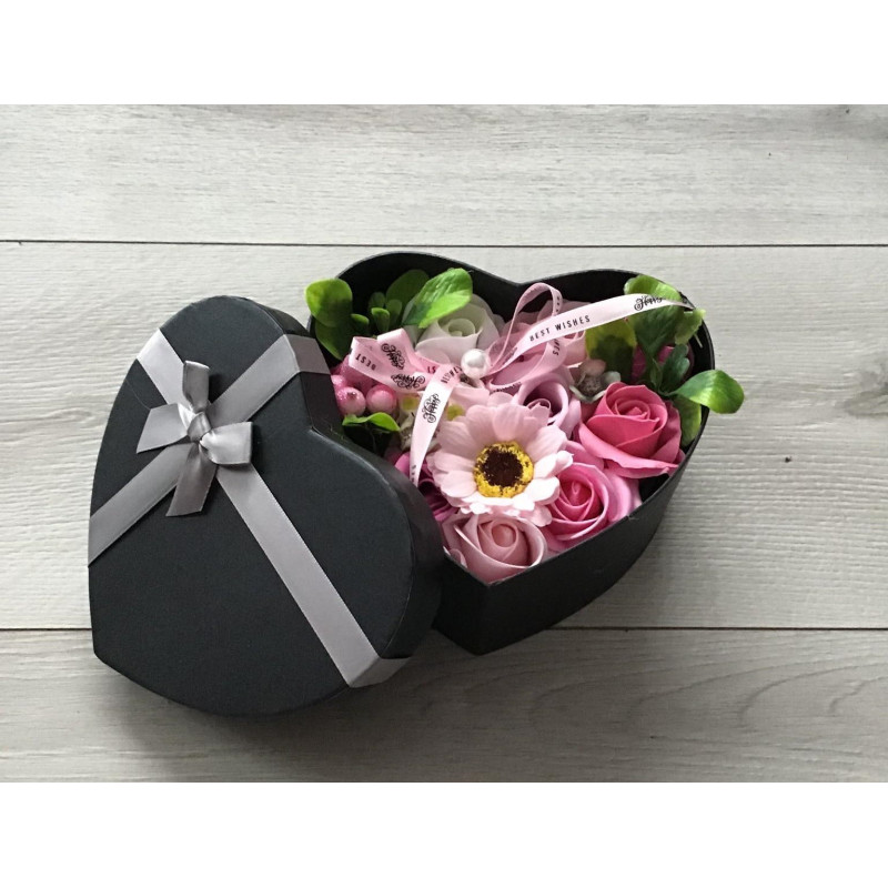 Flower Box Pachnący Mydlany Bukiet Serce Różowy