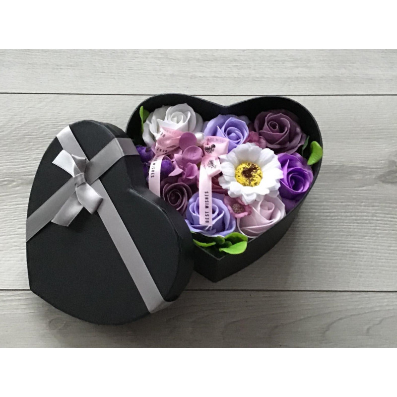 Flower Box Pachnący Mydlany Bukiet Serce Fioletowy