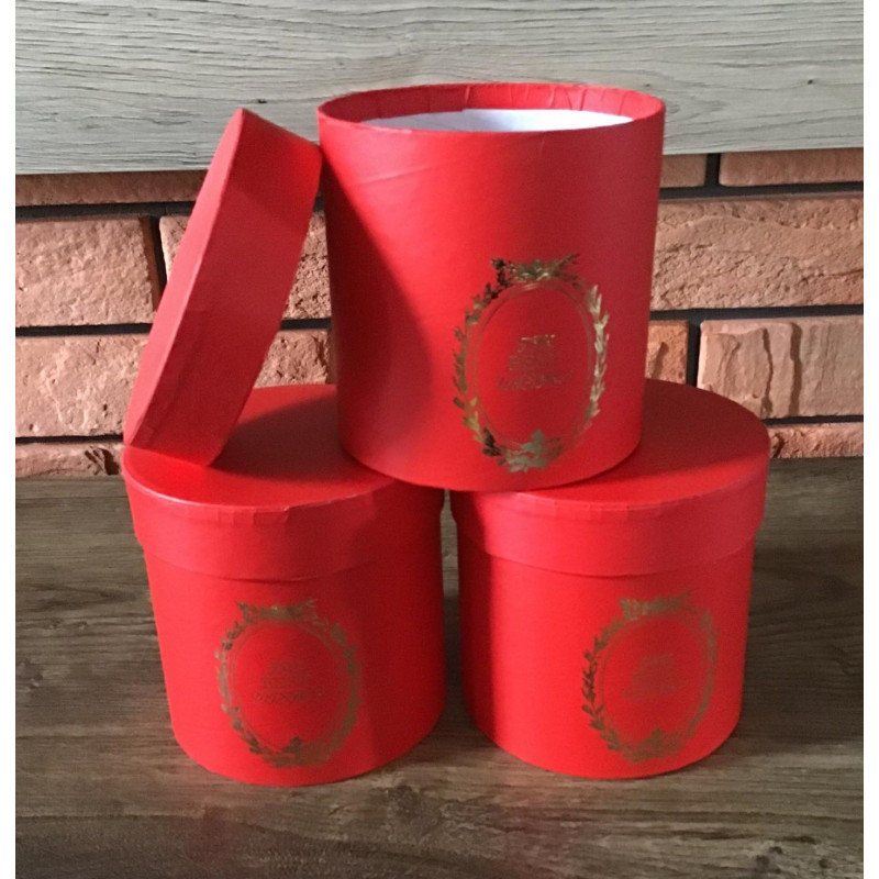 Zestaw 3Pudełek Na Kwiaty Prezenty Cylinder Czerwony
