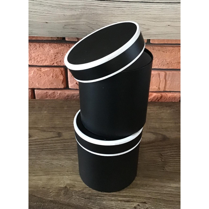 Zestaw 2 Pudełek Na Kwiaty Prezenty Cylinder Czarny Z Białym Paskiem