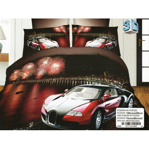 Pościel 3D Satyna Bawełniana 160/200 3 Części Auto