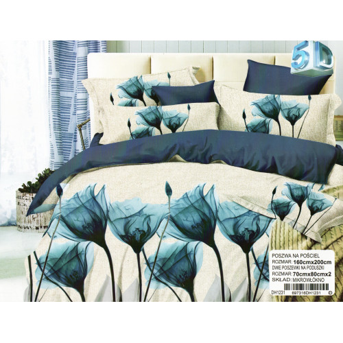 Pościel 3D Satyna Bawełniana 160/200 3 Części Kwiaty