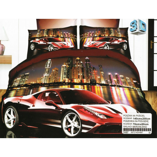 Pościel 3D Satyna Bawełniana 140/200 2 Części Auto