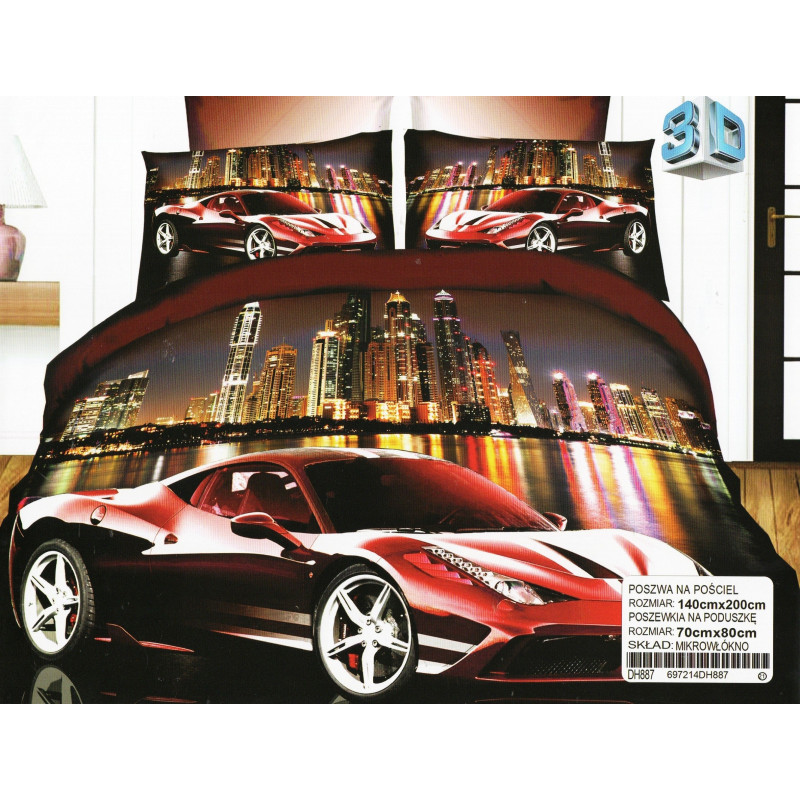 Pościel 3D Satyna Bawełniana 140/200 2 Części Auto
