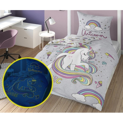 Pościel Fluorescencyjna 100% Bawełna 160x200cm 2 Części Ubicorn