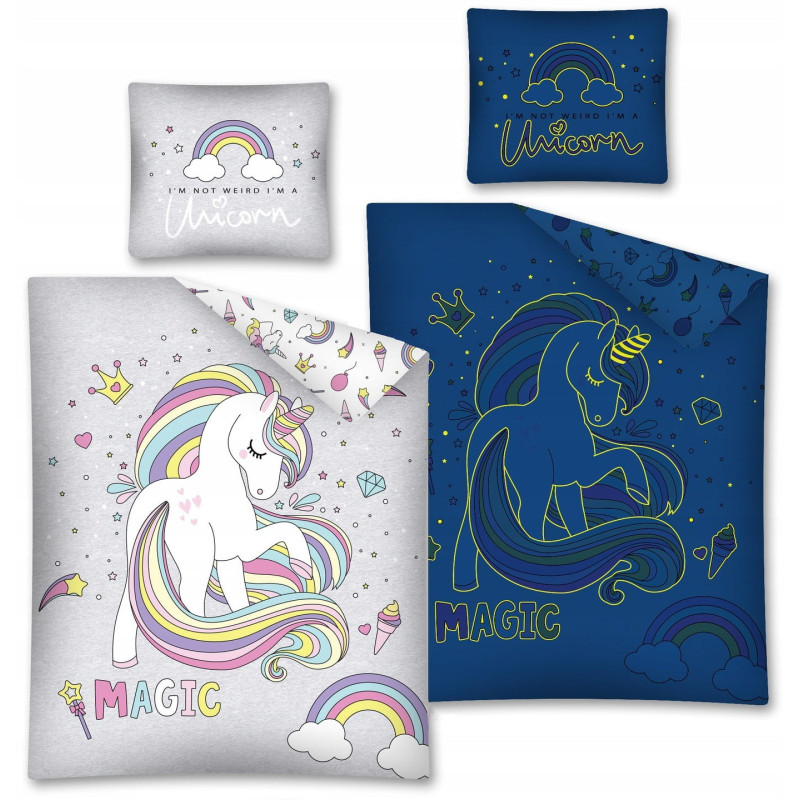 Pościel Fluorescencyjna 100% Bawełna 160x200cm 2 Części Ubicorn