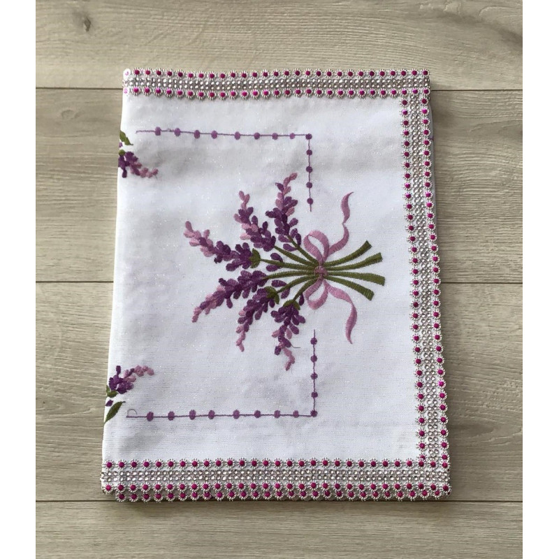 Bieżniki /Serwety Białe Ze Srebrną Nitką I Cekinami Lawenda