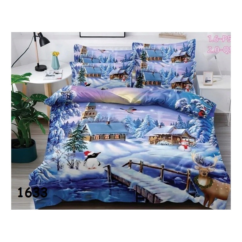 Pościel Świąteczna 3D Satyna Bawełniana 160/200 3cz Zima