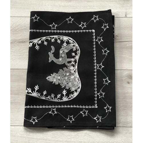 Bieżniki /Serwety Świąteczne Czarne Ze Srebrnym Haftem