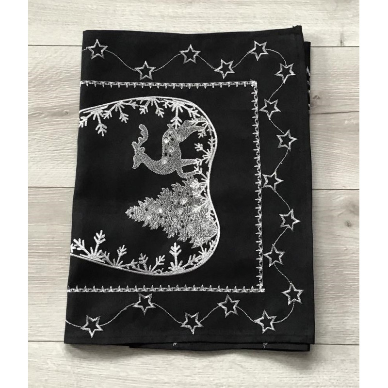 Bieżniki /Serwety Świąteczne Czarne Ze Srebrnym Haftem