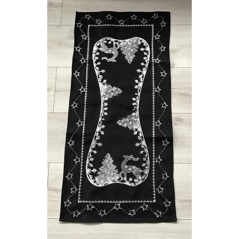 Bieżniki /Serwety Świąteczne Czarne Ze Srebrnym Haftem