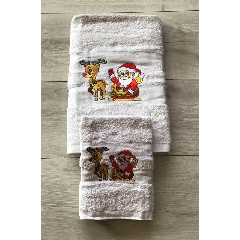 Komplet Ręczników Frotte 2cz Ze Świątecznym Haftem Biały
