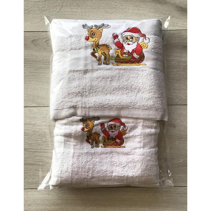 Komplet Ręczników Frotte 2cz Ze Świątecznym Haftem Biały