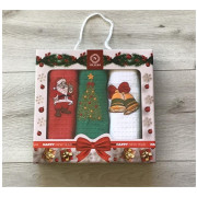 Komplet Ścierek Haftowanych 3 Szt Wzór Świąteczny