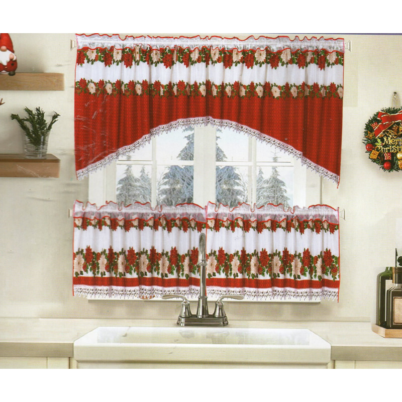 Firanka Świąteczna Kuchenna 360x100cm Kpl Z Zazdrostkami