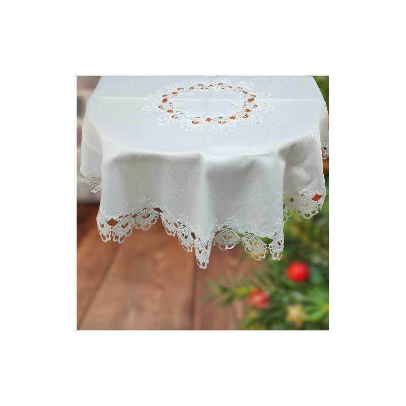 Obrus Okrągły Ecru Obszyty Gipiurą