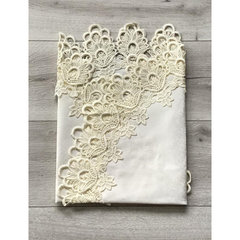 Obrus Okrągły Ecru Obszyty Gipiurą