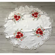 Obrus Okrągły Biały Haftowany Maki