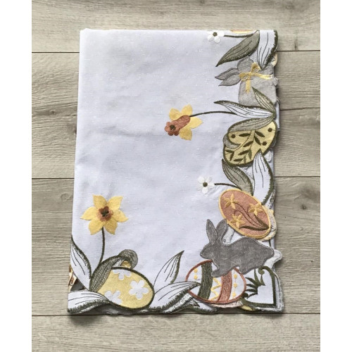 Bieżniki /Serwety Świąteczne Białe Haftowane Zające i Pisanki