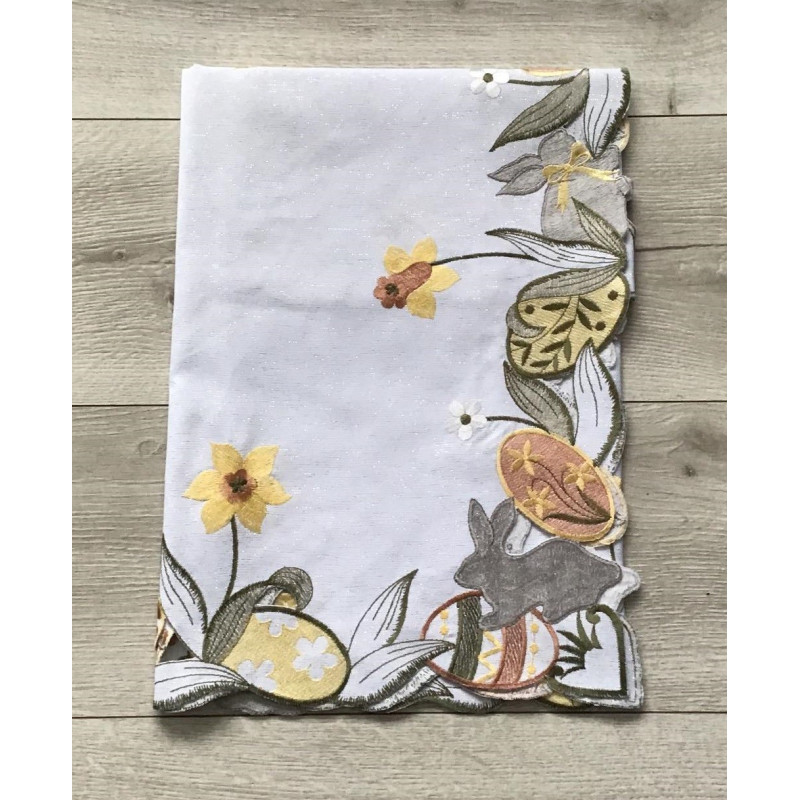 Bieżniki /Serwety Świąteczne Białe Haftowane Zające i Pisanki