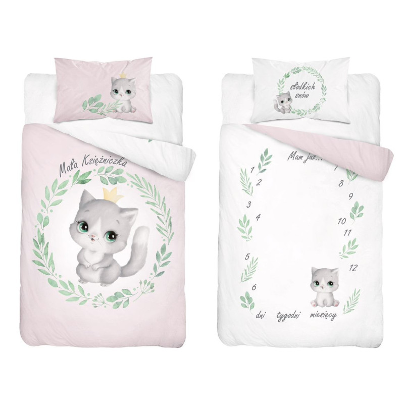 Pościel Bawełniana Dwustronna Do Łóżeczka 100x135 Kotek