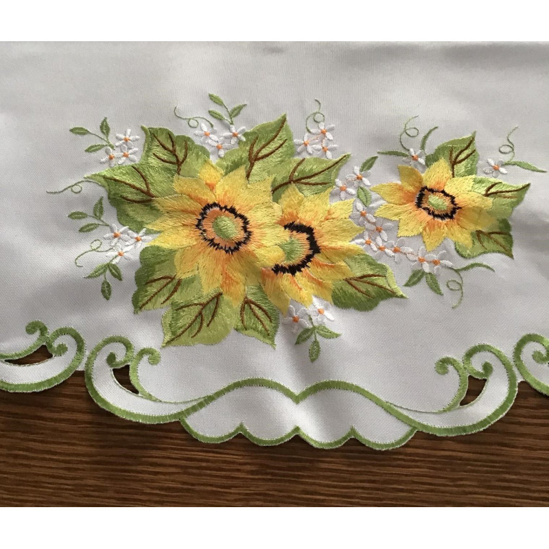 Obrus Okrągły Biały Haftowany Słoneczniki