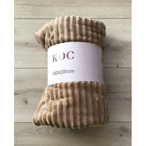 Koc Z Mikrofibry Tłoczony Pasy 160x200cm Beżowy