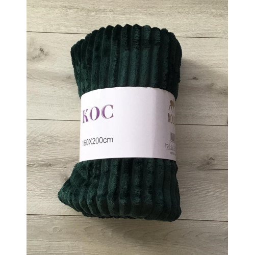 Koc Z Mikrofibry Tłoczony Pasy 160x200cm Zielony Ciemny