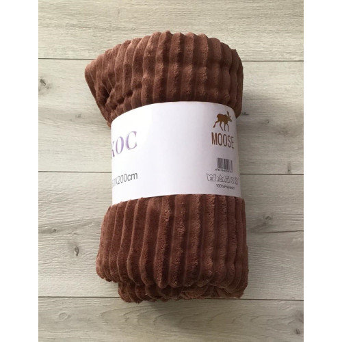 Koc Z Mikrofibry Tłoczony Pasy 220x200cm Brązowy