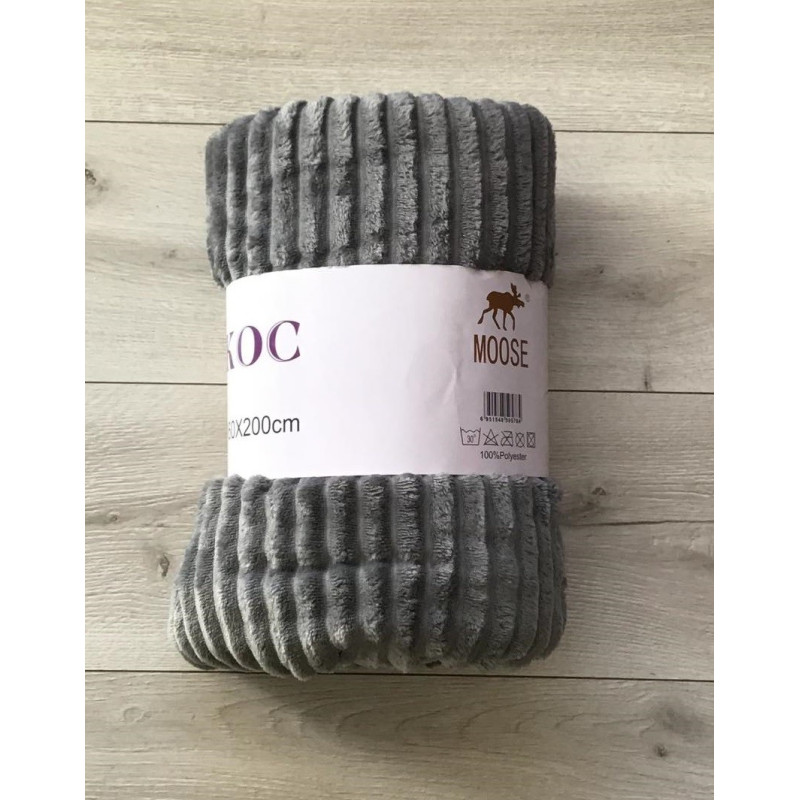 Koc Z Mikrofibry Tłoczony Pasy 220x200cm Szary