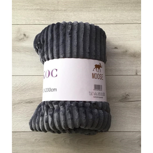 Koc Z Mikrofibry Tłoczony Pasy 220x200cm Ciemny Szary