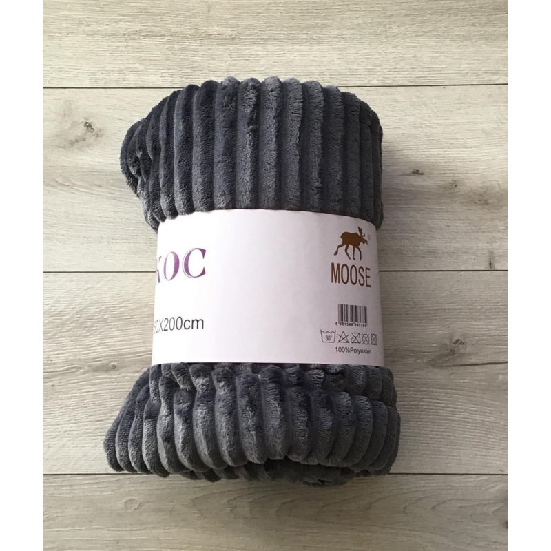 Koc Z Mikrofibry Tłoczony Pasy 220x200cm Ciemny Szary