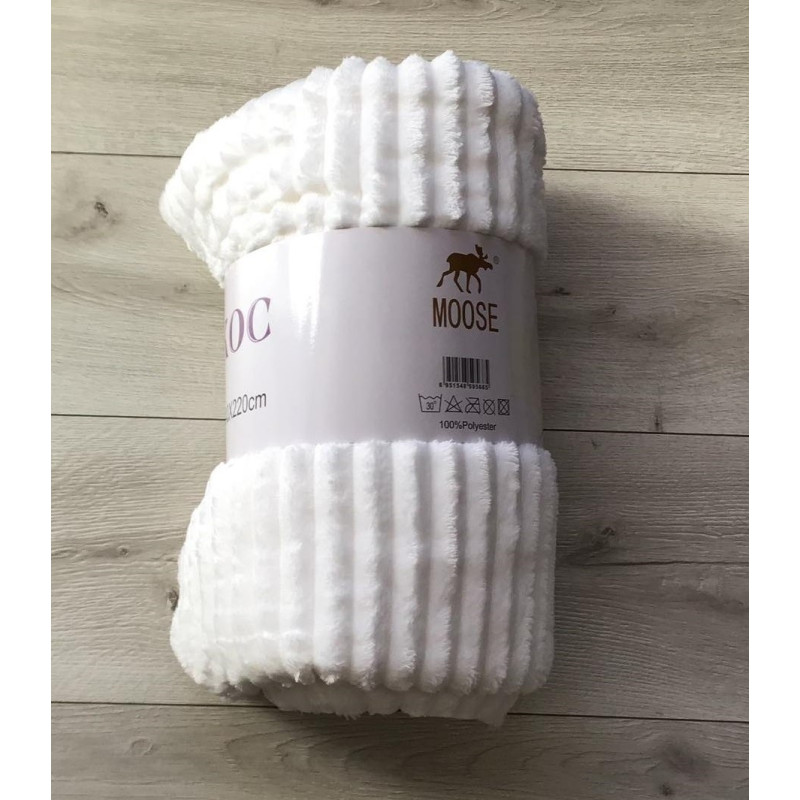 Koc Z Mikrofibry Tłoczony Pasy 220x200cm Biały