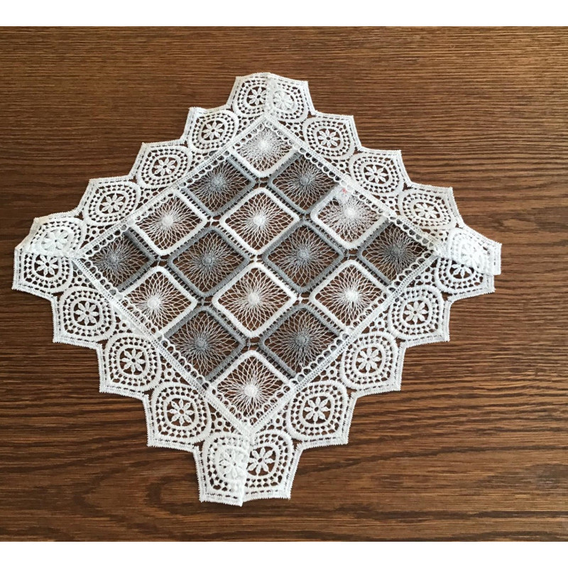 Serwetka Koronkowa Biało Szara Krata