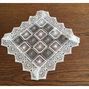 Serwetka Koronkowa Biało Szara Krata