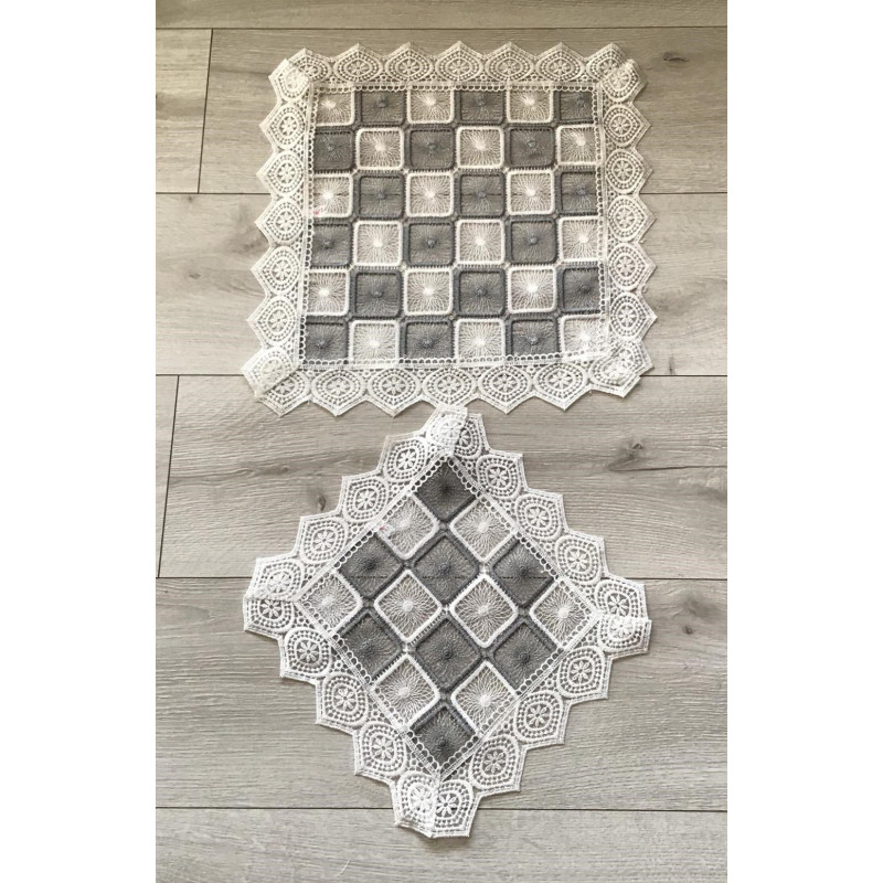 Serwetka Koronkowa Biało Szara Krata