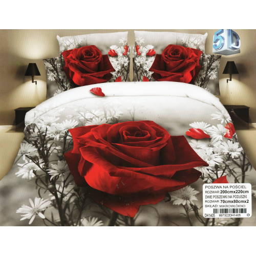 Pościel 3D Satyna Bawełniana 220/200 3cz Róża