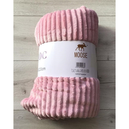 Koc Z Mikrofibry Tłoczony Pasy 160x200cm Pudrowy Róż
