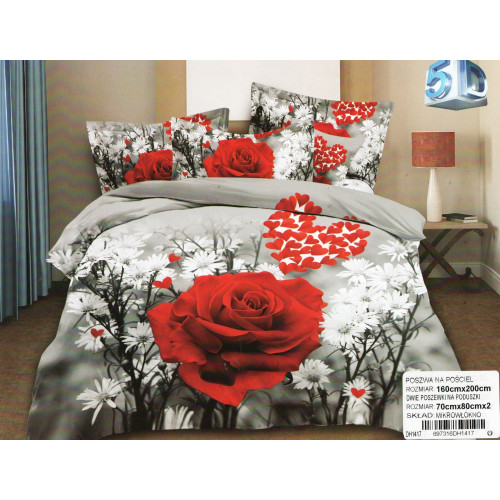 Pościel 3D Satyna Bawełniana 160/200 3cz Róża