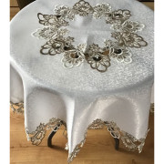 Obrus Okrągły Jasny Ekri Obszyty Beżową Gipiurą