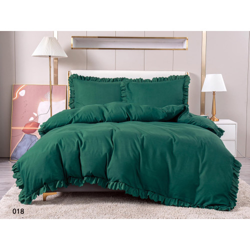 Pościel Z Falbanką Satyna Bawełniana 160x200 3cz Zielony