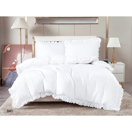 Pościel Z Falbanką Satyna Bawełniana 160x200 3cz Biała