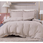 Pościel Z Falbanką Satyna Bawełniana 160x200 3cz Beżowa