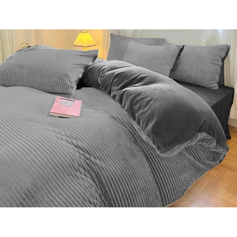 Pościel Gruba Z Mikrofibry Miś 160x200cm 4cz Pasy Szare