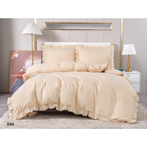 Pościel Z Falbanką Satyna Bawełniana 160x200 3cz Kremowa