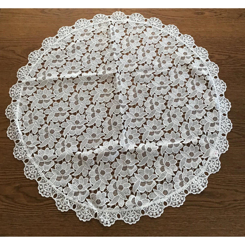 Obrus Okrągły Cały Koronkowy Mleczny Biały
