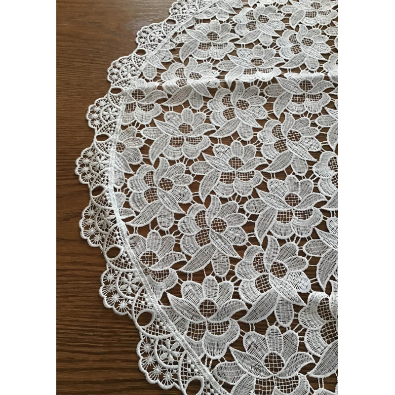 Obrus Okrągły Cały Koronkowy Mleczny Biały