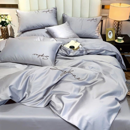 Pościel Mikrofibra Cotton World Z Haftem 160x200 3cz Jasny Szary